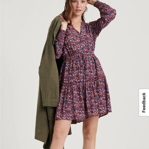 V-Neck Floral Tiered Mini Dress in Red and Blue